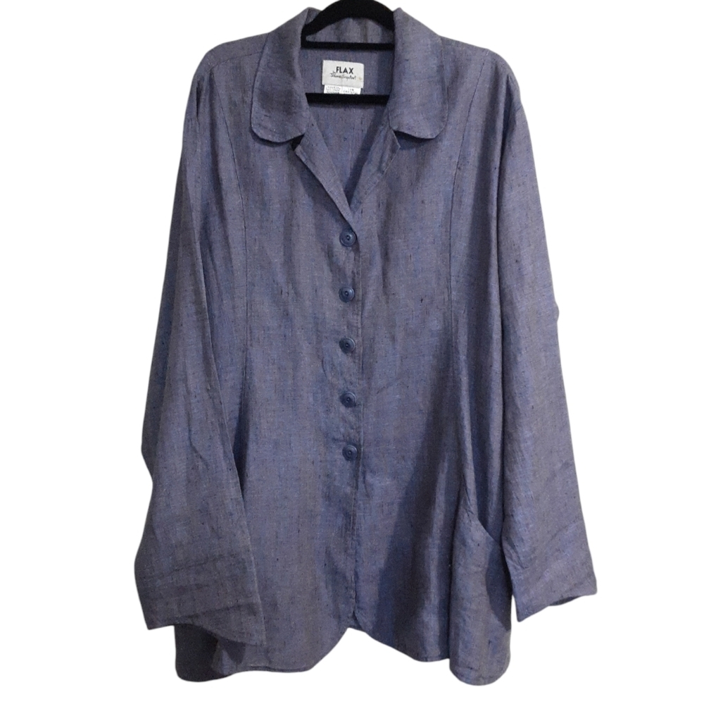 Flax Women's Purple/Teal Linen Blend Button-Up Artist Jacket - Picture 6 of 6